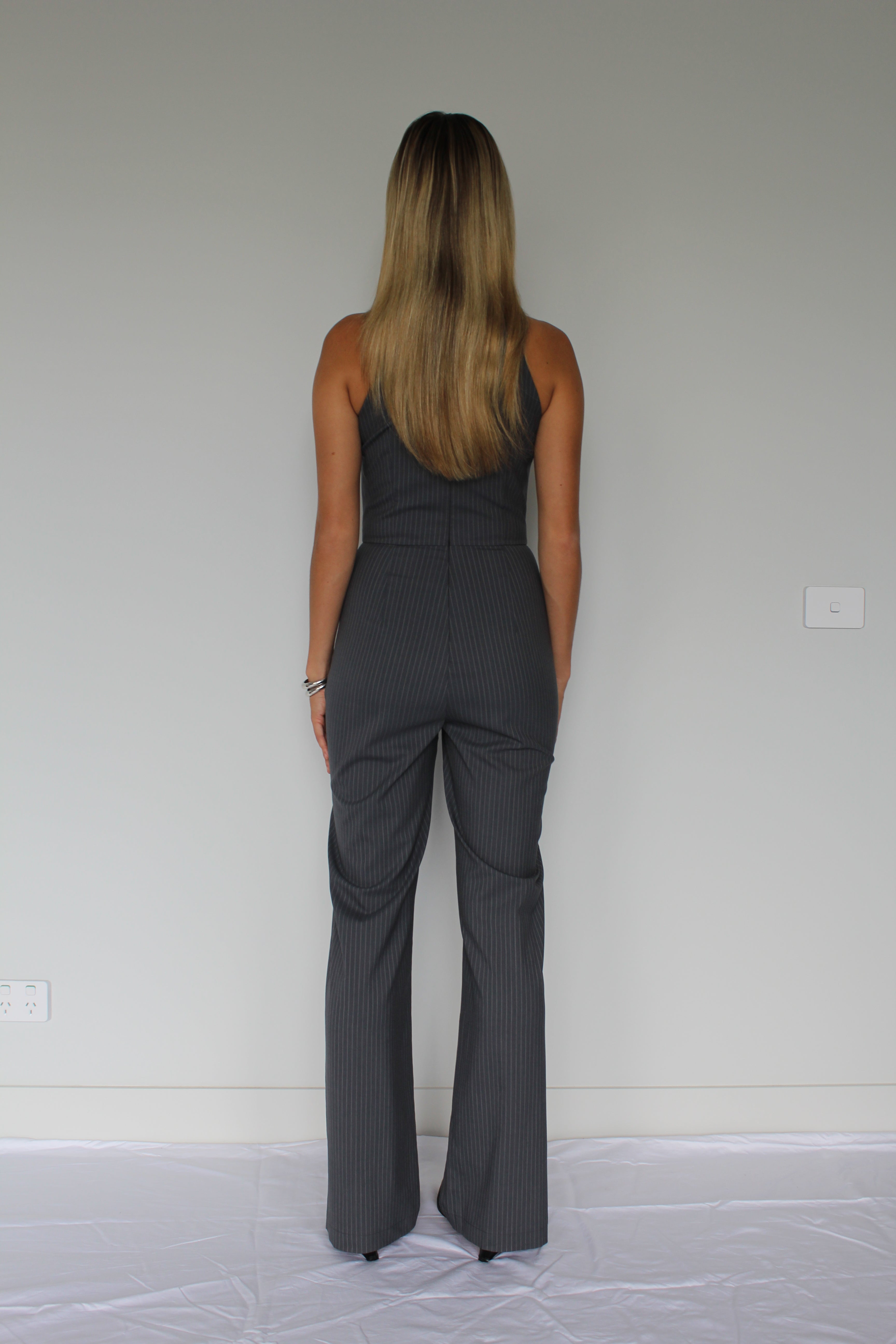 Mayfair Jumpsuit - Grey Pinstripe