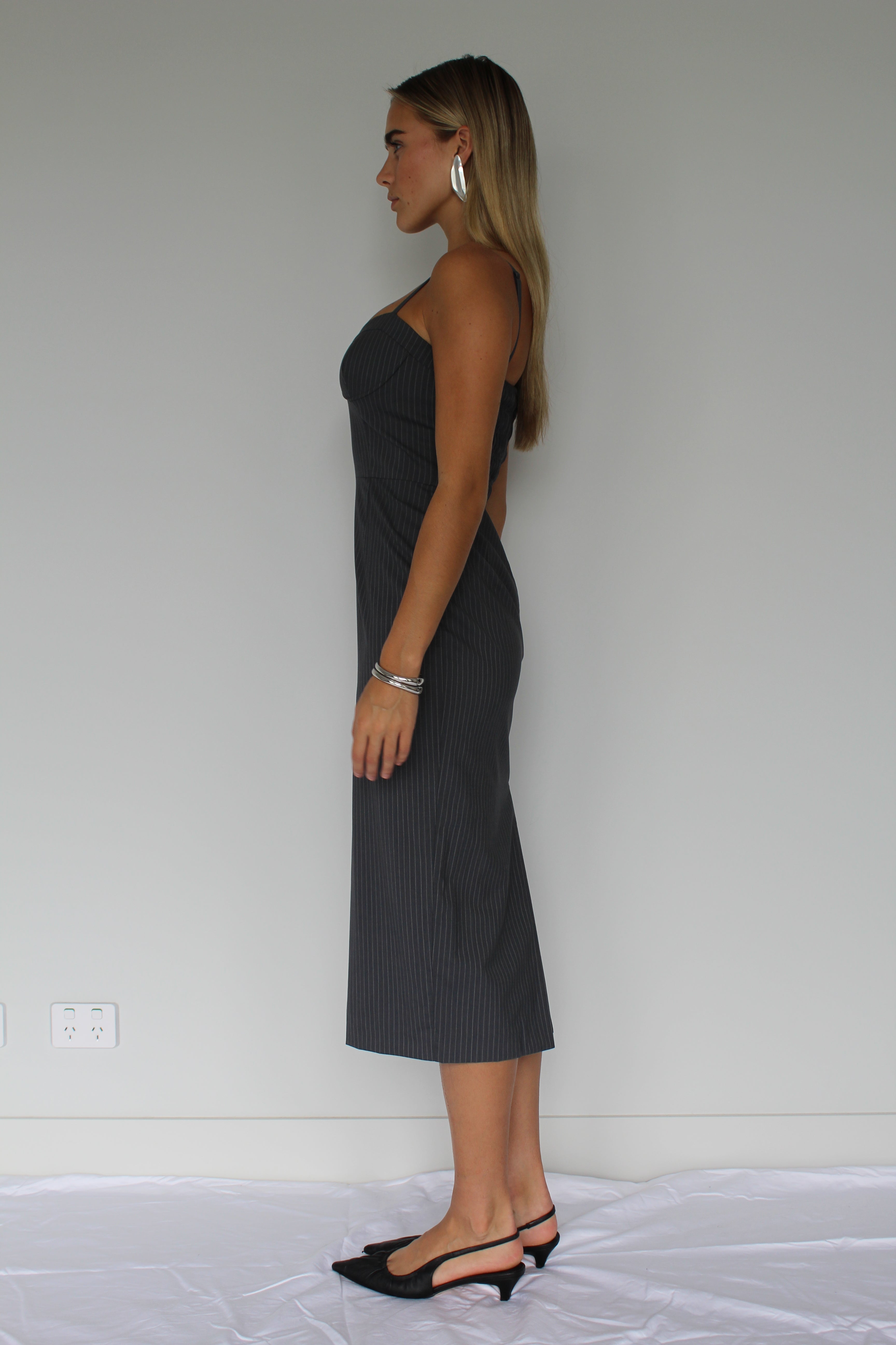 Venus Bustier Dress – Grey Pinstripe