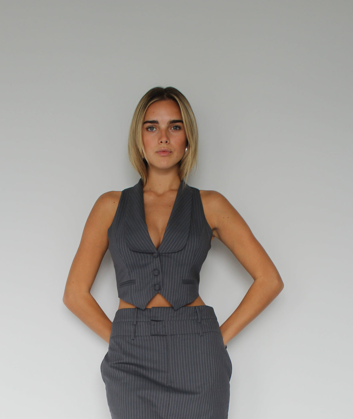 Tux Vest in grey pinstripe